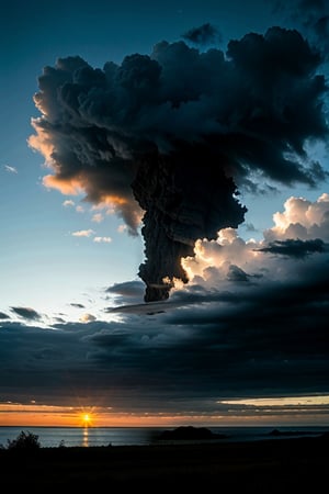 black sky, one glowing cloud