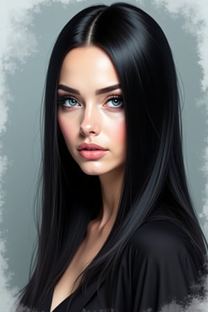 




pretty woman, sleek straight hair, abstract background, glossy makeup, white skin, black hair, blue eyes