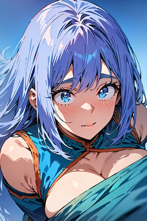 woman, (High-resolution images、4k,masterpiece:1.5), Ultra-detailed (),(depth of field),(beautiful face), (stable body:1), 
solo, blue background, 
(nejire hadou from my hero academia show),Blowjobtitjob