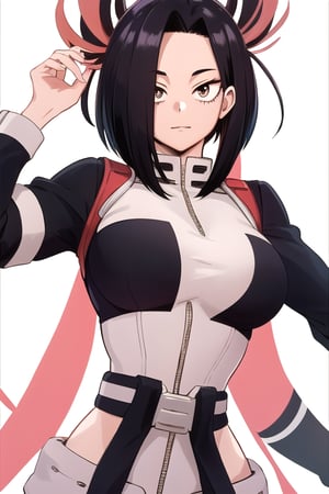 1girl, 

simple white background, 
upper part of body, (waist-up shot:1.3), 
(yaoyorozu momo from my hero academia show), 
