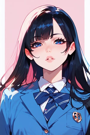 score_9, score_8_up, score_7_up, score_6_up, score_5_up, 1girl, 
1girl, long hair, black hair, pretty face, schoolgirl, white simple background, blue theme, pink theme, face close-up shot, 