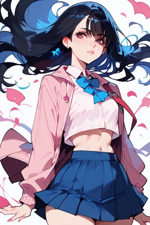 score_9, score_8_up, score_7_up, score_6_up, score_5_up, 1girl, 
1girl, long hair, black hair, schoolgirl, simple white background, blue theme, pink theme, upper part of body, (waist-up shot:1.3), 