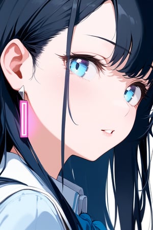 masterpiece:1.5, spot light, exquisite gentle eyes,(sideburns,sidelock:1.5),
,masterpiece,(),(middle hair:1.3), 
1girl, long hair, black hair, pretty face, schoolgirl, white simple background, blue theme, pink theme, face close-up shot, 