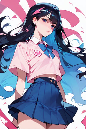 score_9, score_8_up, score_7_up, score_6_up, score_5_up, 1girl, 
1girl, long hair, black hair, schoolgirl, standing, white background, blue theme, pink theme, standard view, quality 