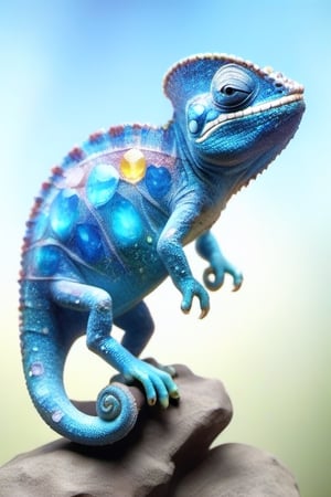gemstones  on chameleon,  high resolution, realistic cartoon,3d, bgst,zhibi