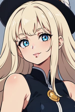 Distant view, (intricate-detail), 1 person, femele, age19, Mystical beauty, Perfect Anatomy, Perfect proportions, Perfect face, Strong brightness on the face, Facial details, (Girl's eyes staring at one viewer: 1.55), (Wavy Longhair, Platinum Blonde Hair, Parted bangs: 1.45), A slight smil,  blue eyes, Slimed, Purple Party Dresses,Close-up shot of the upper body,