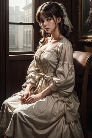 (8K, RAW shot, Highest Quality, masutepiece), High definition RAW color professional photos, (Realistic, Photorealism:1.37), (Highest Quality), (Highest shadow), (The best illustrations), (reality: 1.2), (intricate-detail), 1 Woman in Edwardian clothes、23years old、Ecstatic look、Slimed、tiny chest、Mystical Beautiful Girl,without background, hiquality, high détails, conceptual art, 真实感, godrays, Cinematographic lighting, HD fine, 16K resolution, Full body portrait, full body Esbian,lolita_dress