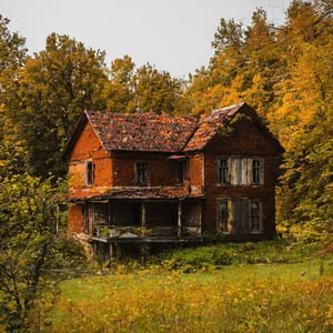 Old rusty house by the lake