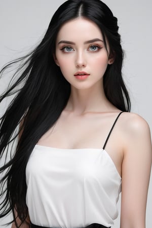 




	woman, random color eyes, fully black hair, pale white skin, 
	shiny small accessories, very little light makeup, 
	abstract white-black background, (white black background:1.1), 
	best photo quality, clear detailed texture, canon eos 80d photo, 
	, leaning standing pose, waist-up shot, 
extra details texture, absolute realistic photo, long straight hair, 
(digital art, ultra-realistic, high detail, high resolution, photorealistic), giving a surreal and captivating visual experience, with a focus on the contrast between the white and black elements.