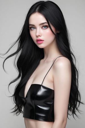 




	woman, random color eyes, fully black hair, pale white skin, 
	shiny small accessories, very little light makeup, 
	abstract white-black background, (white black background:1.1), 
	best photo quality, clear detailed texture, canon eos 80d photo, 
	, leaning standing pose, waist-up shot, 
extra details texture, absolute realistic photo, long straight hair, 
(digital art, ultra-realistic, high detail, high resolution, photorealistic), giving a surreal and captivating visual experience, with a focus on the contrast between the white and black elements. glossy pink lips