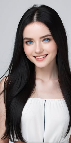 




	woman, blue color eyes, fully black hair, pale white skin, 
	shiny small accessories, very little light makeup, 
	abstract white-black background, (white black background:1.1), 
	best photo quality, clear detailed texture, canon eos 80d photo, 
	smile, leaning standing pose, 
extra details texture, absolute realistic photo, long straight hair.