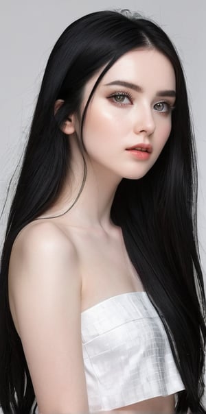 




	woman, random color eyes, fully black hair, pale white skin, 
	shiny small accessories, very little light makeup, 
	abstract white-black background, (white black background:1.1), 
	best photo quality, clear detailed texture, canon eos 80d photo, 
	, leaning standing pose, waist-up shot, 
extra details texture, absolute realistic photo, long straight hair.