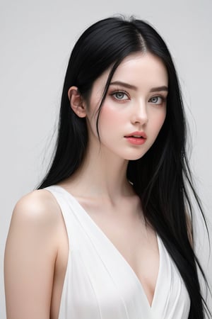 




	woman, random color eyes, fully black hair, pale white skin, 
	shiny small accessories, very little light makeup, 
	abstract white-black background, (white black background:1.1), 
	best photo quality, clear detailed texture, canon eos 80d photo, 
	, leaning standing pose, waist-up shot, 
extra details texture, absolute realistic photo, long straight hair, 
(digital art, ultra-realistic, high detail, high resolution, photorealistic), giving a surreal and captivating visual experience, with a focus on the contrast between the white and black elements.