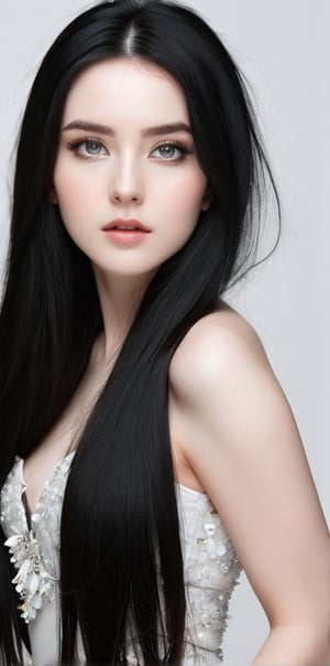 




	woman, random color eyes, fully black hair, pale white skin, 
	shiny small accessories, very little light makeup, 
	abstract white-black background, (white black background:1.1), 
	best photo quality, clear detailed texture, canon eos 80d photo, 
	, leaning standing pose, waist-up shot, 
extra details texture, absolute realistic photo, long straight hair.