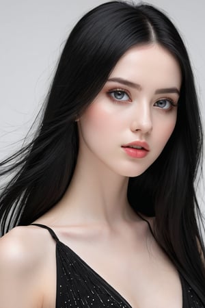 




	woman, random color eyes, fully black hair, pale white skin, 
	shiny small accessories, very little light makeup, 
	abstract white-black background, (white black background:1.1), 
	best photo quality, clear detailed texture, canon eos 80d photo, 
	, leaning standing pose, waist-up shot, 
extra details texture, absolute realistic photo, long straight hair, 
(digital art, ultra-realistic, high detail, high resolution, photorealistic), giving a surreal and captivating visual experience, with a focus on the contrast between the white and black elements.