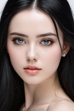 




	woman, random color eyes, fully black hair, pale white skin, 
	shiny small accessories, very little light makeup, 
	abstract white-black background, (white black background:1.1), 
	best photo quality, clear detailed texture, canon eos 80d photo, 
	, leaning standing pose, waist-up shot, 
extra details texture, absolute realistic photo, long straight hair, 
(digital art, ultra-realistic, high detail, high resolution, photorealistic), giving a surreal and captivating visual experience, with a focus on the contrast between the white and black elements.