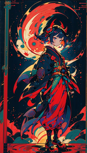 masterpiece, best quality,onmyoji, ((group of yo-kai)), Baku Yumemakura's novel , detailed, standing , windy, at night, onmyoji pose,kaede,huoshen,phgls, 1girls,portrait