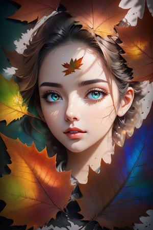 ink scenery,(Leaf) masterpiece, best quality, 1girl, (colorful), (Shinly detailed beautiful eyes and detailed face), cinematic lighting, bust shot, extremely detailed CG 4K wallpaper,