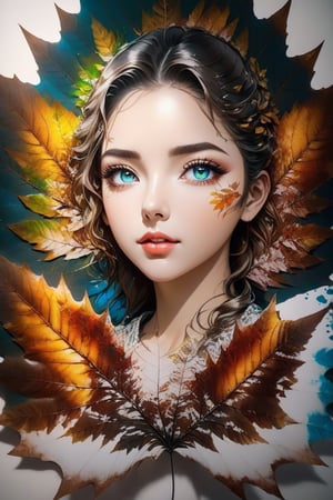 ink scenery,(Leaf) masterpiece, best quality, 1girl, (colorful), (Shinly detailed beautiful eyes and detailed face), cinematic lighting, bust shot, extremely detailed CG 4K wallpaper,