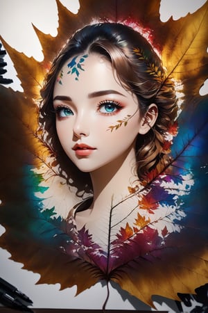 ink scenery,(Leaf) masterpiece, best quality, 1girl, (colorful), (Shinly detailed beautiful eyes and detailed face), cinematic lighting, bust shot, extremely detailed CG 4K wallpaper,