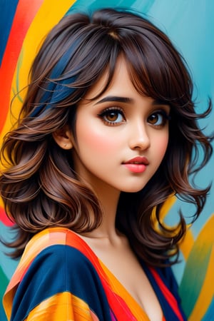 back photo with abstract illustrations for portfolio, front a beautiful girl Shirley setia, gorgeous 