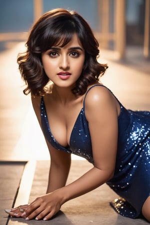 Full body, beautiful Indian seductress Shirley setia , black hair, bright brown eyes, huge breasts, deep cleavage, navel , wearing bride dress, high heels, sockings, showing cunt ,facing the viewer, looking at the Spector with seductive looks , 4k, perfect, masterpiece,Long Legs and Hot Body,glitter, highres 