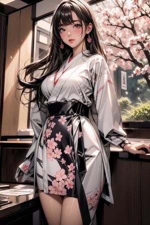 an office girl, Japanese landscapes with sakura trees, beauty, UHD, 4K, 1080P