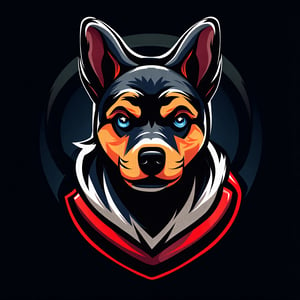 A highly detailed vector illustration of a close-up portrait of a beautiful dog head with a collar, set against a dark background. The dog, a Slavic-inspired morphing canine, is depicted in a vector style with intricate details, showcasing its expressive eyes and fur texture. This mascot illustration, suitable for a sports team, features a high level of detail and precision, capturing the essence of a K9 in a stylized, vector art format.