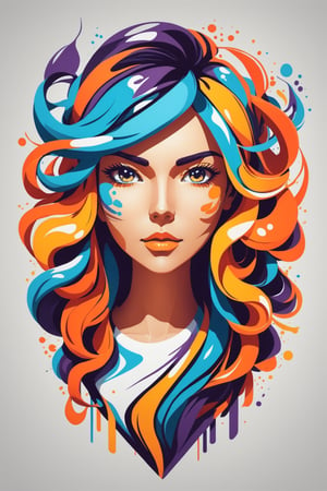 A Women , symetrical, vector illustration, Leonardo Style,tshirt design,oni style, color splash, inkstrike (splatoon), ribbons, vibrant, full figure, 