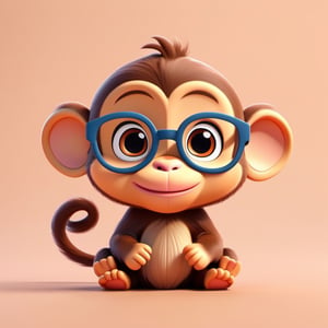 "Chibi monkey with glasses perched on its nose, teasingly sticking out its tongue, looking cheeky and playful, 3d render style, 3d toon style, flat color, no light shadow, product sticker design, pastel color, soft background, simple background, Flat Design, 3d style