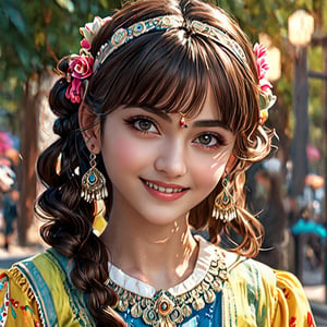 (masterpiece, best quality, photorealistic, 8k raw photo), (lolita_girl), (Indian) light smile colorful, highest detailed, zoom_out, perfect eyes, random hairstyle