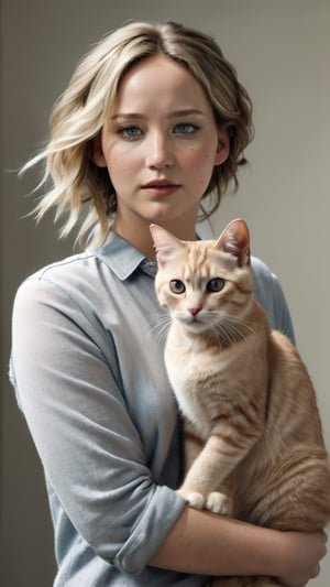 (masterpiece,  highest quality),  (realistic,  photo_realistic:1.9), ((full body: 1.5)), {Jennifer Lawrence | cat}, staring into the camera. natural light,  hyper realistic photography,LinkGirl