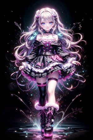 (((masterpiece))), best quality, full body shot, kawaii, beautiful detailed cute girl, beautiful realistic light eyes, vivid long curly blond hair, windy hair, bangs, elaborate decora outfit, cute decora, Decora Kei, Decora-chan, rococo, platform boots, Decora Lolita, Pink Decora, realistic, smiling ,black rock shooter (character),blad4,draconictech
