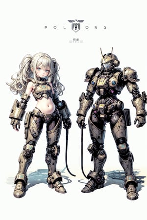 beautiful little girl, ( power armor), belly button, open shoulders, (power knuckles), the perfect body, hair, full body view,best quality