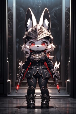 High detailed , female, uniform , muscled , futuristic ,fantasy00d,vamptech , red moon , city ,furry,

mujer pelirroja, con pecho grande, guerrera, con armadura sin casco y varias armas, full body view

,chibi