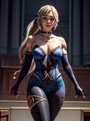 (masterpiece:1.2, best quality, absurdres, realistic), 1girl, ((huge breasts)), tiny breast curtain, muscular nun, extremely muscular, huge muscles, bulging muscles, highly detailed muscles, perfect face, (big bright blue eyes wide open), lace choker, church, alternate hairstyle, medium blonde hair, blush, shy expression, detailed background, intricate, volumetric lighting, curvy, sexy, revealing attire, tight clothes, dark theme, Sexy Muscular,monadef