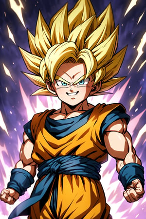 masterpiece, best quality, very aesthetic, absurdres
1boy, son goten, dragon ball z, (super saiyan:1.2), yellow hair, green eyes, spiked hair, aura, smile, looking_at_viewer, mid, solo
