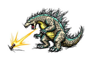 Godzilla, line art, angry, colourful, sketch,  STRIKER0S