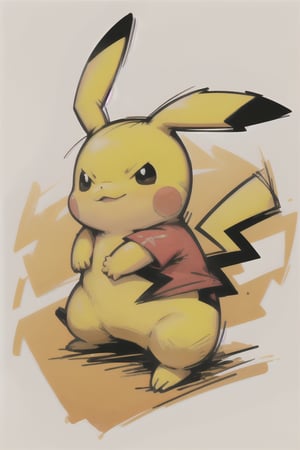 stikers_style, sketch, colorful, abstract art, ,pikachu, solo, red shirt, shirt, hat