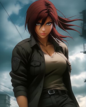 Full Angry revy from "black lagoon",女孩,旗袍,Dream, in the style of yuumei, realistic hyper - detailed rendering, yumihiko amano, zhang jingna, wiccan, trace monotone, rtx on ,細緻的背景,indian boy, various poses , 1boy, revy style in black lagoon anime, revy,