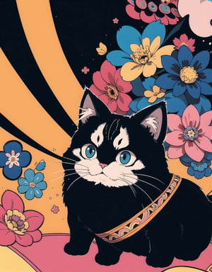((Riding a giant fat fluffy cat)) , shining eyes , twin_braid , black hair , little girl, 7 years Naruto, simple wearing headband and orange robe, intricate details, 32k digital painting, hyperrealism, (vivid color),(abstract background:1.3), (colorful:1.3), (flowers:1.2), (zentangle:1.2), (fractal art:1.1) , parted bangs, SUPER HIGH quality, in 8K , intricate detail, ultra-detailed,chibi,