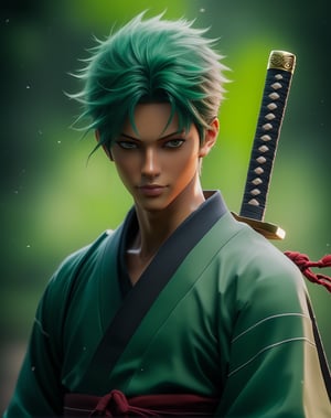 a man with green hair holding a sword, roronoa zoro, realistic anime 3 d style, realistic anime art style, 2. 5 d cgi anime fantasy artwork, realistic anime style at pixiv, detailed anime character art, hd anime wallpaper, realistic anime artstyle, digital advanced anime art, detailed anime artwork, 2 d cg, photorealistic anime straw hat,女孩,旗袍,Dream, 10 year boy , kimono style, in the style of yuumei, realistic hyper - detailed rendering, yumihiko amano, zhang jingna, wiccan, trace monotone, rtx on ,細緻的背景,indian boy, various poses , 1boy, one-piece anime,