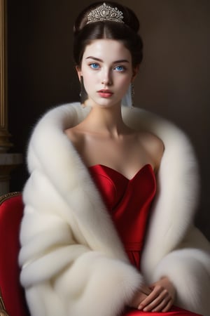 best quality, masterpiece,	
A Hollywood starlet, channeling the allure of a beautiful Spanish girl, exudes Rococo glamour in a red fur outfit, accented with a fur-trim capelet, her dark brown hair elegantly styled in a bun. Her ensemble is completed with fashionable accessories, blending opulence with a modern chic that captures the essence of timeless beauty and sophistication.
ultra realistic illustration, siena natural ratio, ultra hd, realistic, vivid colors, highly detailed, UHD drawing, perfect composition, ultra hd, 8k, he has an inner glow, stunning, something that even doesn't exist, mythical being, energy, molecular, textures, iridescent and luminescent scales, breathtaking beauty, pure perfection, divine presence, unforgettable, impressive, breathtaking beauty, Volumetric light, auras, rays, vivid colors reflects.