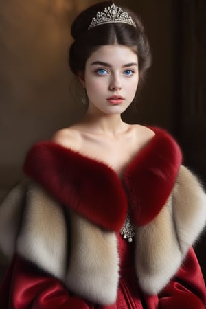 best quality, masterpiece,	
A Hollywood starlet, channeling the allure of a beautiful Spanish girl, exudes Rococo glamour in a red fur outfit, accented with a fur-trim capelet, her dark brown hair elegantly styled in a bun. Her ensemble is completed with fashionable accessories, blending opulence with a modern chic that captures the essence of timeless beauty and sophistication.
ultra realistic illustration, siena natural ratio, ultra hd, realistic, vivid colors, highly detailed, UHD drawing, perfect composition, ultra hd, 8k, he has an inner glow, stunning, something that even doesn't exist, mythical being, energy, molecular, textures, iridescent and luminescent scales, breathtaking beauty, pure perfection, divine presence, unforgettable, impressive, breathtaking beauty, Volumetric light, auras, rays, vivid colors reflects.