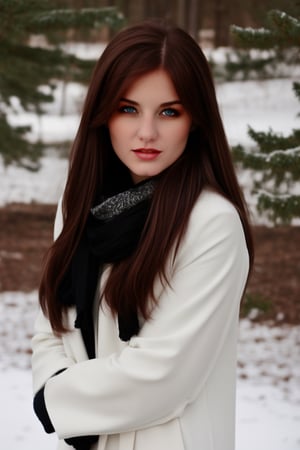 (masterpiece, best quality)     TifaFF7, 1girl, solo, long hair, red eyes, black hair, in a winter wonderland,TifaFF7