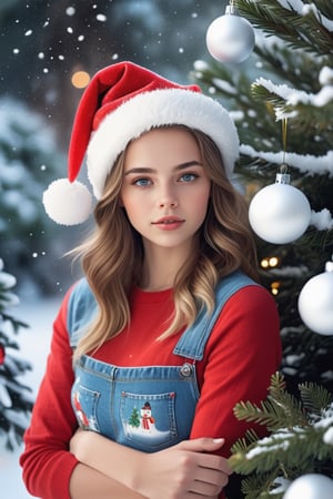 candy nsfw, young woman,photo r3al, realistic photo,wearing t shirt and jean, closrup ,hands are beautiful , without hat ,looking lovingly in lust
(small breast):2.0,
(hyper realistic beautiful girl Snow Maiden in a snowy caron, 
decorated Christmas tree in the background, 
holiday atmosphere):1.7,
(in a christmas setting, standing by a christmas tree):1.7,
(snowing outside):1.3, (medium body):1.5,onoff