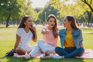 Girls at the park having a good time,afternoon