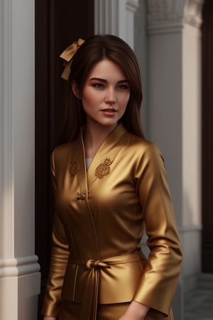 A realistic three-dimensional render of an elegant lady with brown hair, showcasing intricately detailed skin texture and shadow, trending on Artstation with high-quality 8k resolution, acmm ss outfit, Myanmar, Burmese,acmm ss outfit,1 girl