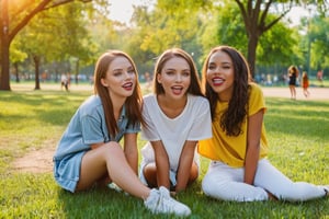 Girls at the park having a good time,afternoon