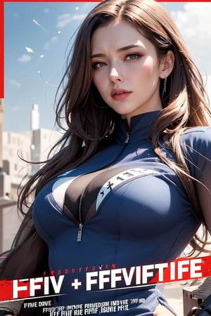 Realistic,Polite dresses,(Fighter Action War Movie Poster),(Foundation Movie Reference: 1.8),Realistic,Air Force general uniform,(Realistic face resolution),cinematic pose,Adult,skinny,Big,1 long-haired dark blonde woman,Serious face,Science fiction,Science fiction,Various supporting characters